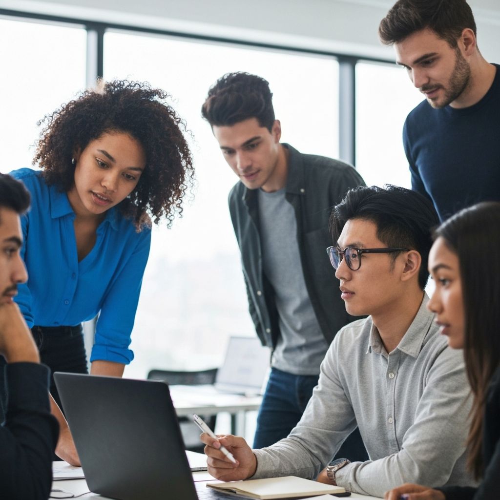 Diverse team of young tech professionals collaborating at NEFOXION